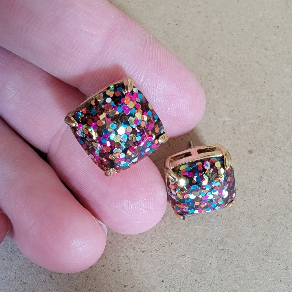 Kate Spade Multi Glitter Square Stud Earrings